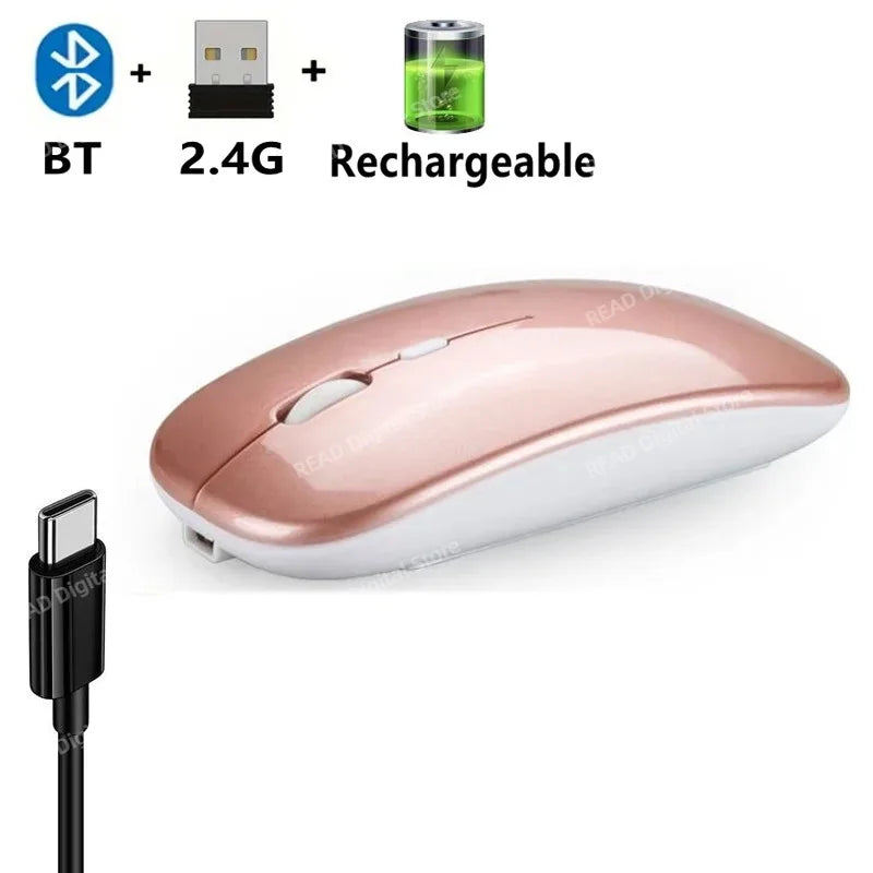Wireless Mouse Bluetooth-Compatible Gaming Mouse (Dual Mode:Bt+2.4Ghz) Ergonomic Rechargeable Mice for Pc/Laptop/Macbook 