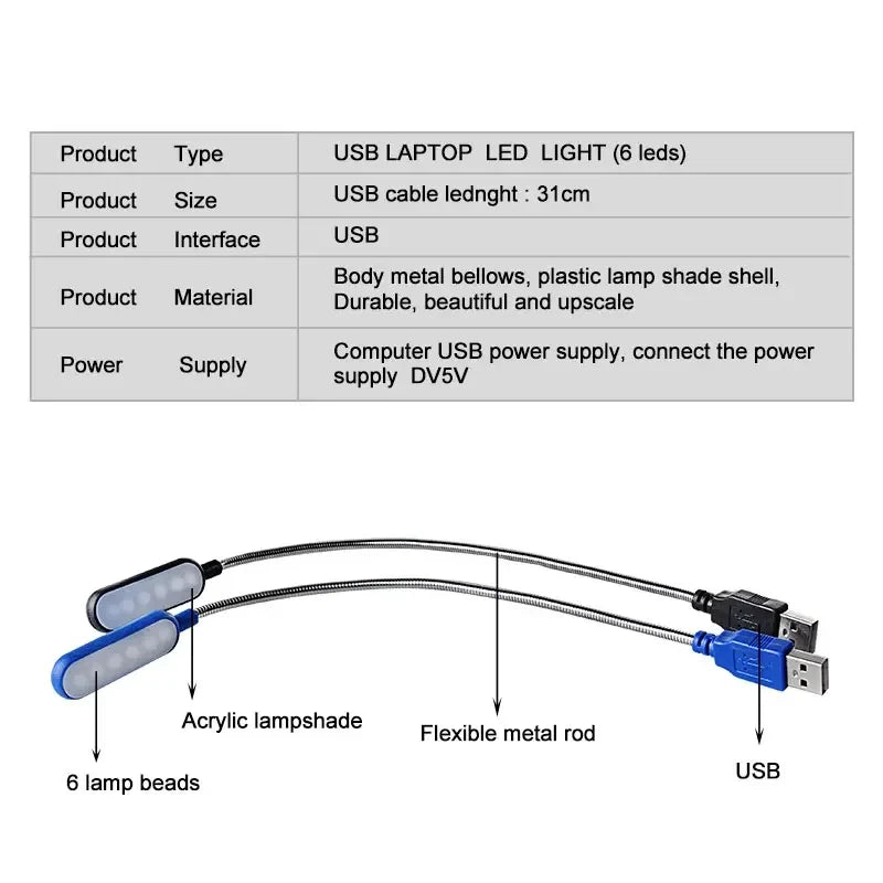 1PC Mini USB LED Light Book Light Flexible Reading Lamp Portable Night Light for Power Bank Laptop Notebook PC Computer
