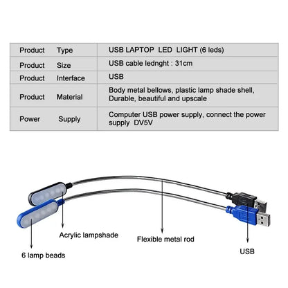 1PC Mini USB LED Light Book Light Flexible Reading Lamp Portable Night Light for Power Bank Laptop Notebook PC Computer