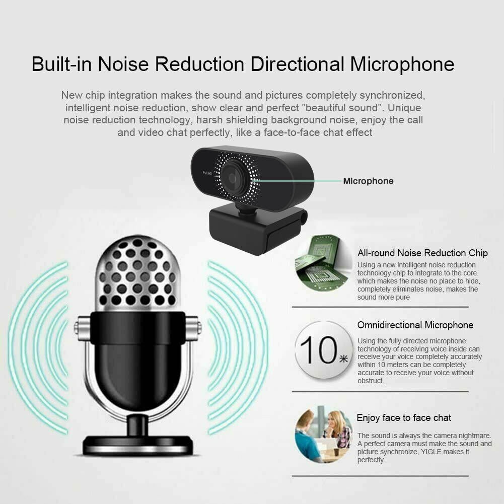 Full HD 1080P Webcam USB Autofocus Web Camera with Microphone for PC Laptop UK