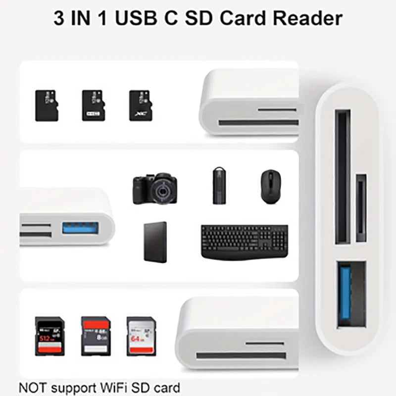USB C to SD/TF Memory Card Reader, 3-In-1 USB C Card Read Compatible with Iphone 15 Pro Ipad Mac Macbook Laptop Android,Pc & Acc