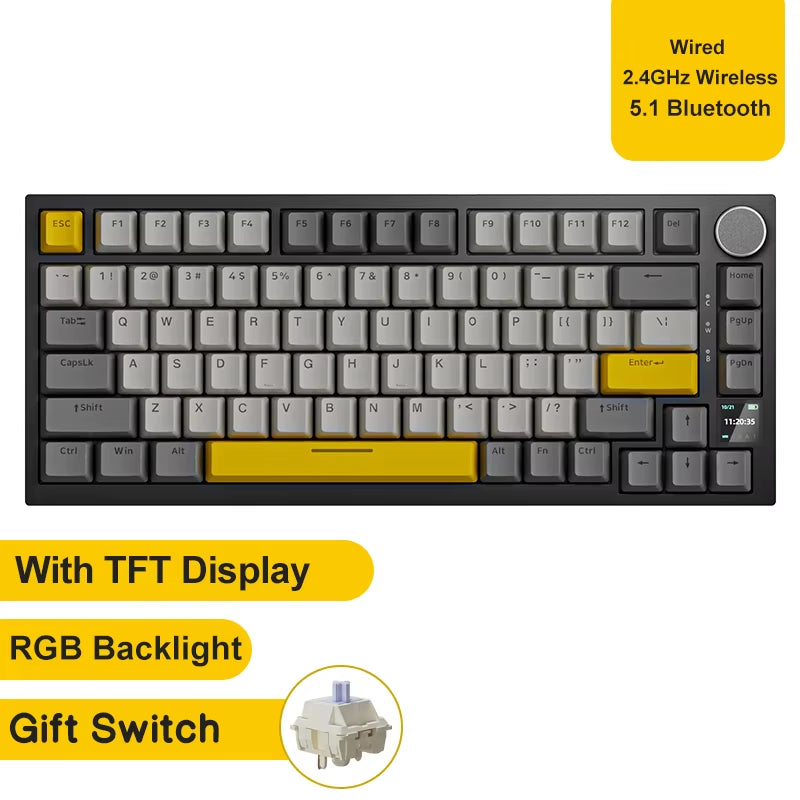 AK820 / Ak820Pro Gaming Mechanical Keyboard 75% 82 Keys Wired Single Mode/Bluetooth Wireless Gamer Keyboard for Laptop PC