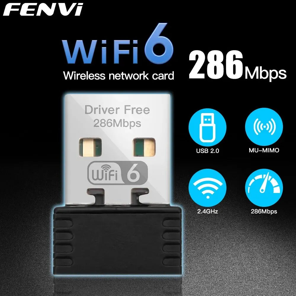 WIFI 6 Adapter AX286 Network Card Mini USB Dongle 2.4Ghz 802.11AX Signal Reception for PC Laptop Windows 10/11 Driver Free