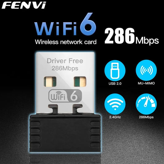 WIFI 6 Adapter AX286 Network Card Mini USB Dongle 2.4Ghz 802.11AX Signal Reception for PC Laptop Windows 10/11 Driver Free