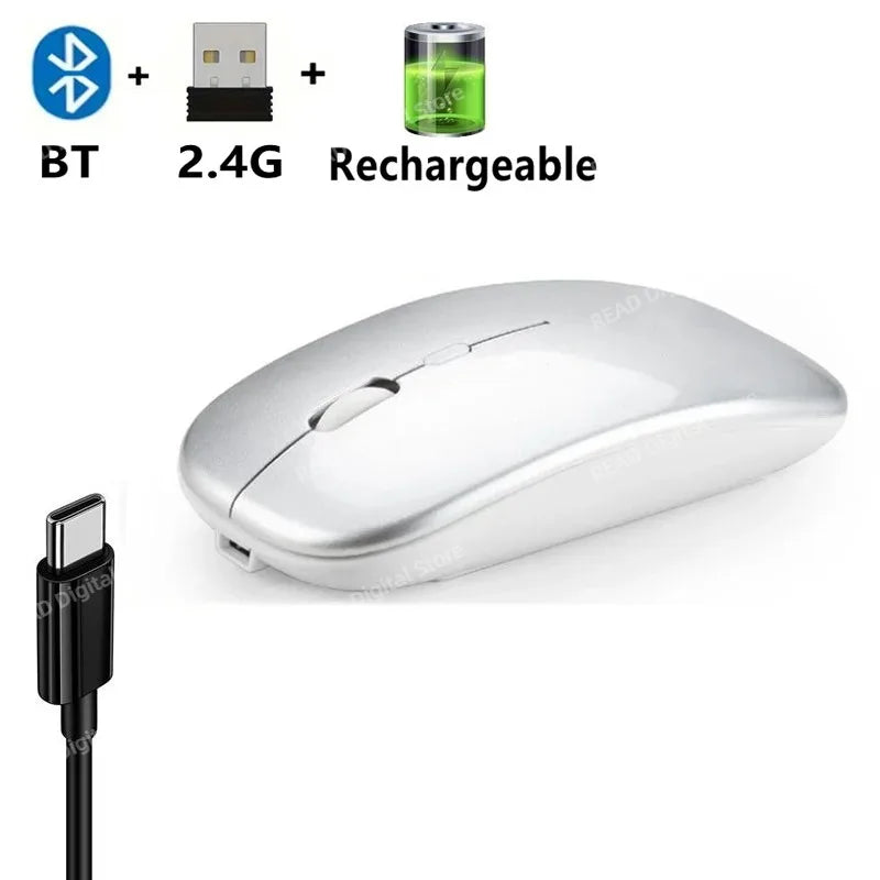 Wireless Mouse Bluetooth-Compatible Gaming Mouse (Dual Mode:Bt+2.4Ghz) Ergonomic Rechargeable Mice for Pc/Laptop/Macbook ﻿