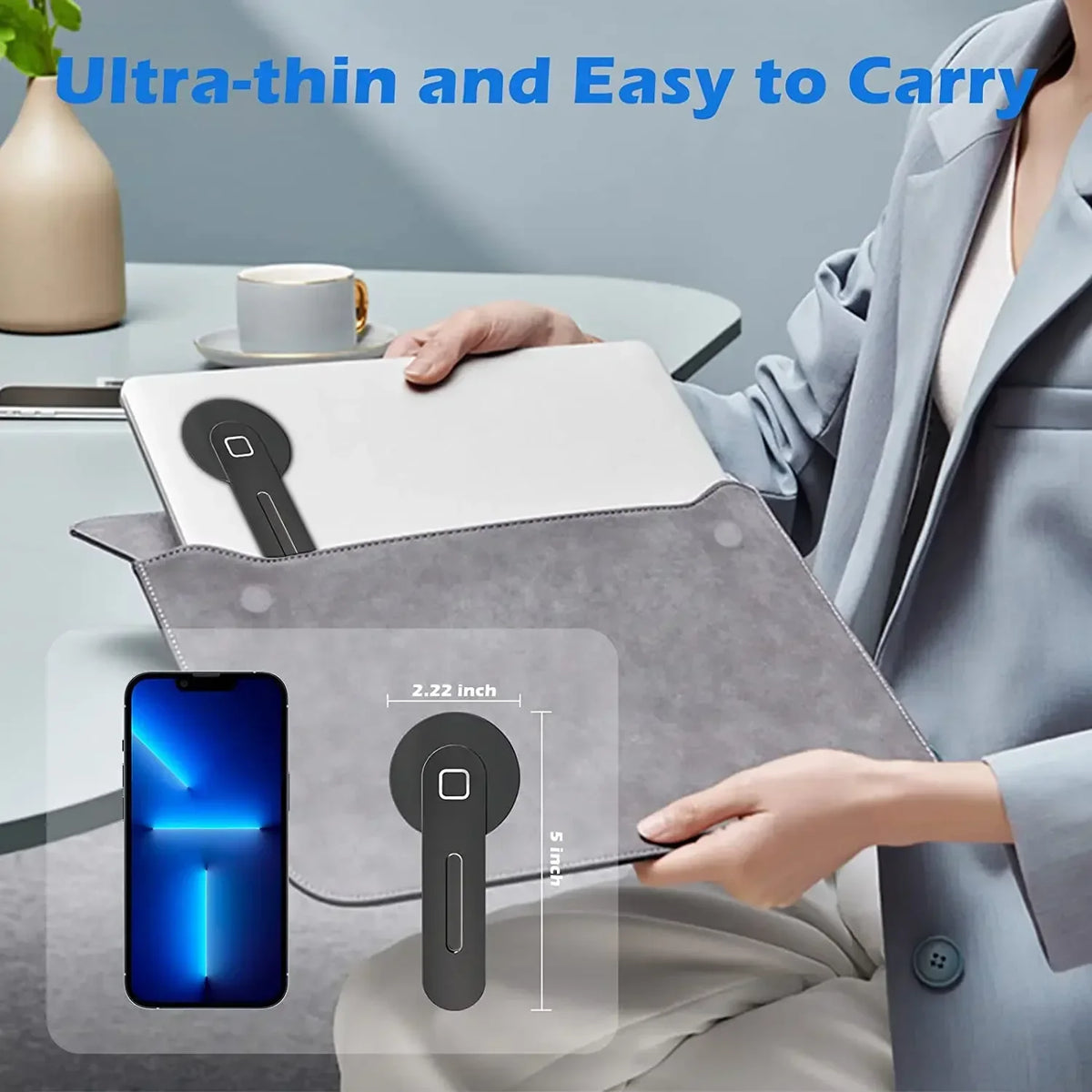 2025 Magnetic Laptop Phone Holder Computer Monitor Side Cell Phone Slim& Foldable for Iphone 14 13 12 Series Case and All Phone