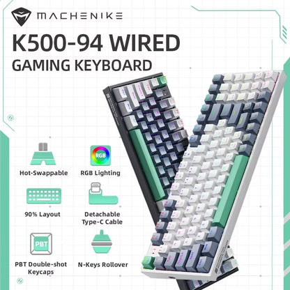 MACHENIKE K500 Mechanical Keyboard Wired Gaming Keyboard K500-B94 Hot Swappable 94 Keys 90% Layout RGB Backlight for PC Laptop
