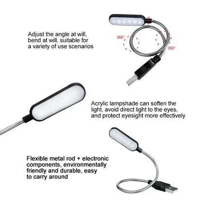 1PC Mini USB LED Light Book Light Flexible Reading Lamp Portable Night Light for Power Bank Laptop Notebook PC Computer