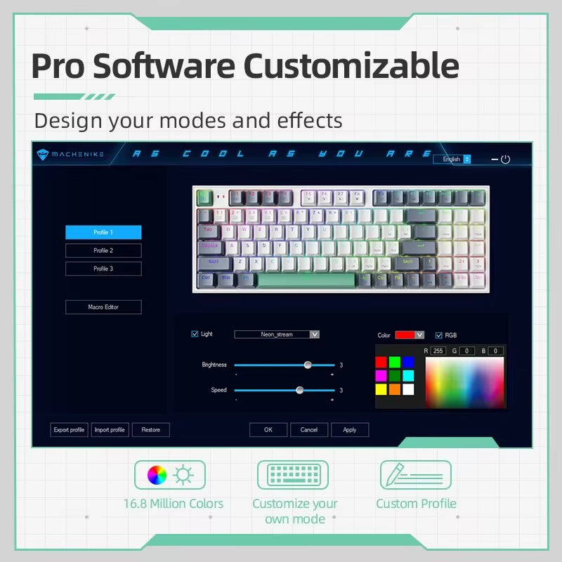 MACHENIKE K500 Mechanical Keyboard Wired Gaming Keyboard K500-B94 Hot Swappable 94 Keys 90% Layout RGB Backlight for PC Laptop