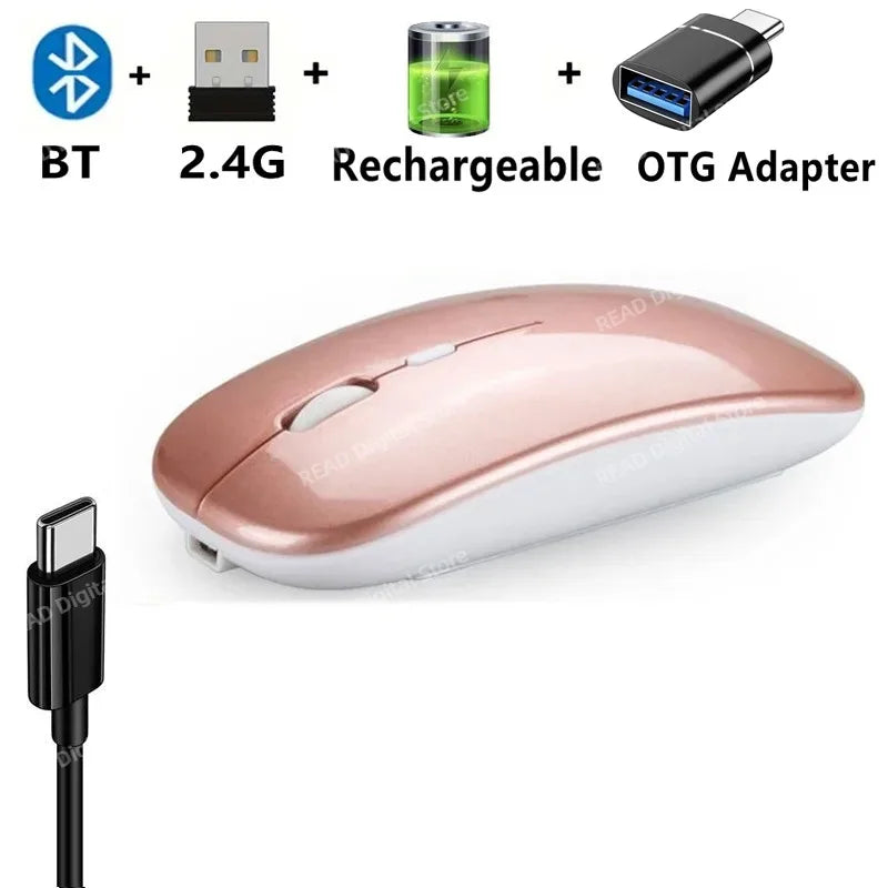 Wireless Mouse Bluetooth-Compatible Gaming Mouse (Dual Mode:Bt+2.4Ghz) Ergonomic Rechargeable Mice for Pc/Laptop/Macbook ﻿