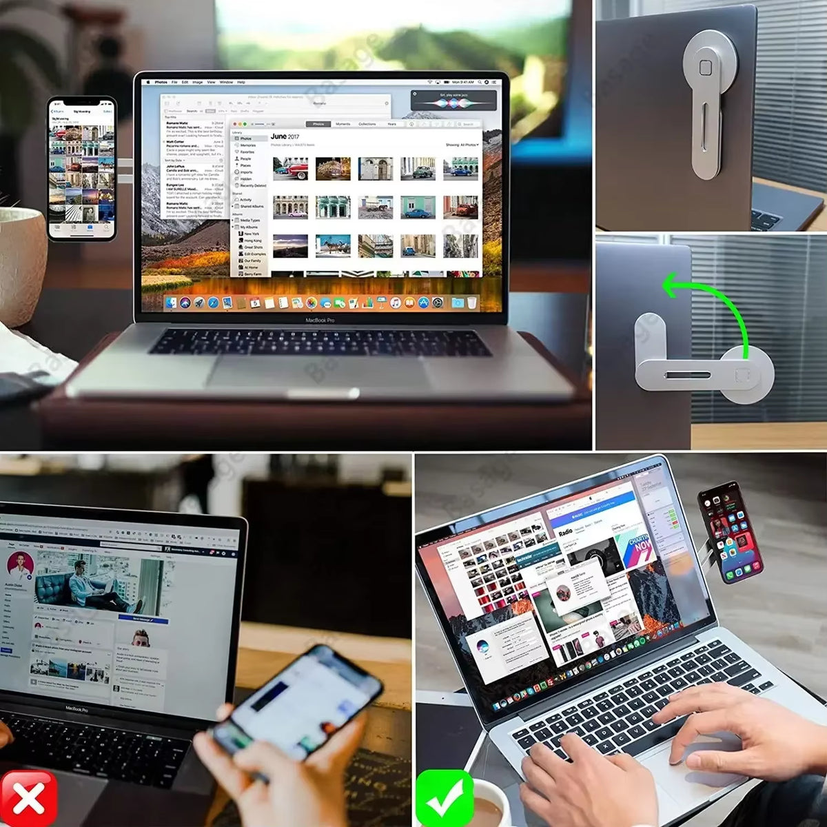 2025 Magnetic Laptop Phone Holder Computer Monitor Side Cell Phone Slim& Foldable for Iphone 14 13 12 Series Case and All Phone