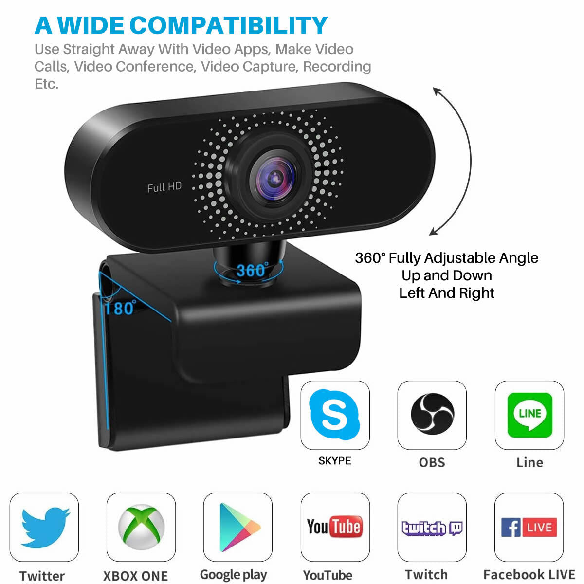 Full HD 1080P Webcam USB Autofocus Web Camera with Microphone for PC Laptop UK