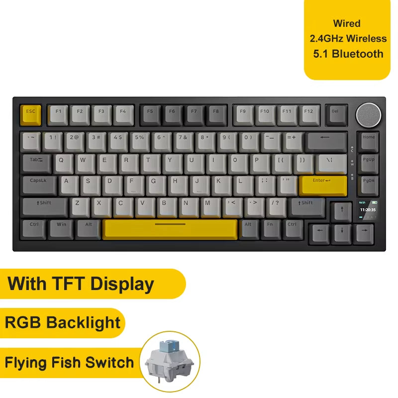 AK820 / Ak820Pro Gaming Mechanical Keyboard 75% 82 Keys Wired Single Mode/Bluetooth Wireless Gamer Keyboard for Laptop PC