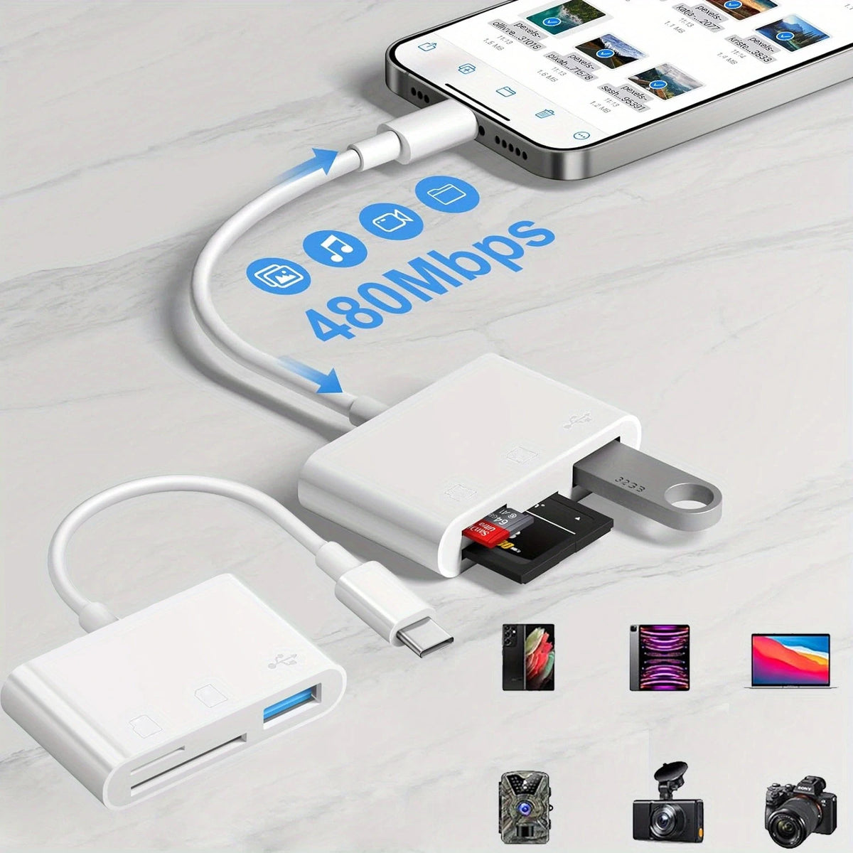 USB C to SD/TF Memory Card Reader, 3-In-1 USB C Card Read Compatible with Iphone 15 Pro Ipad Mac Macbook Laptop Android,Pc & Acc