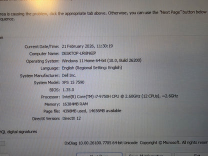 Dell XPS 15 7590 Laptop | Intel Core i7-9750H | 16GB RAM | 512 Ssd | NVIDIA GTX 1650